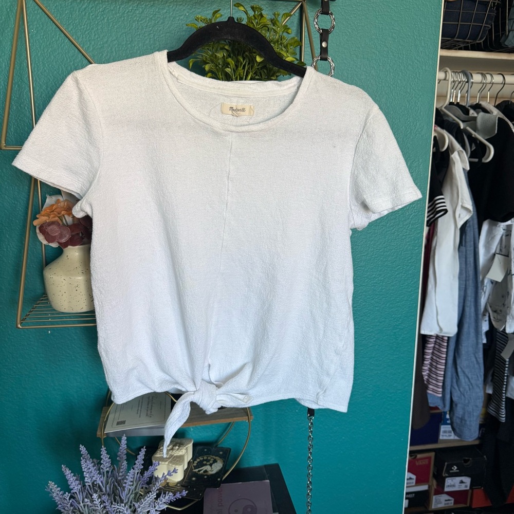 Madewell White Tie-Front Women’s Tee Shirt Top Basic